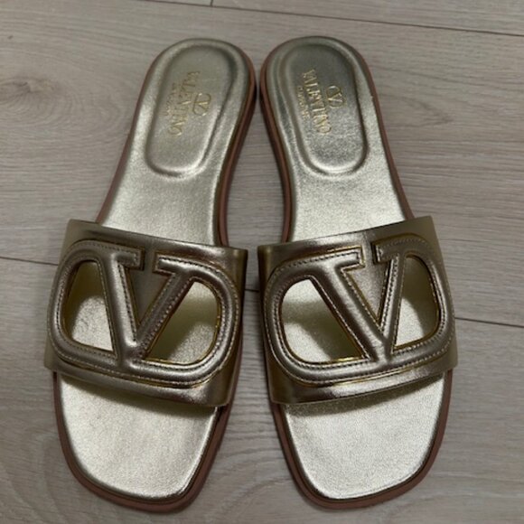 Valentino Garavani Gold Slide Sandals - Picture 2 of 10